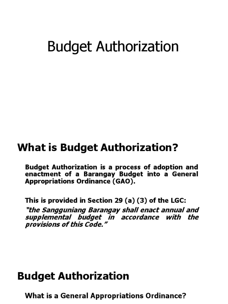 Barangay Budget Authorization Process | PDF | Appropriations Bill ...