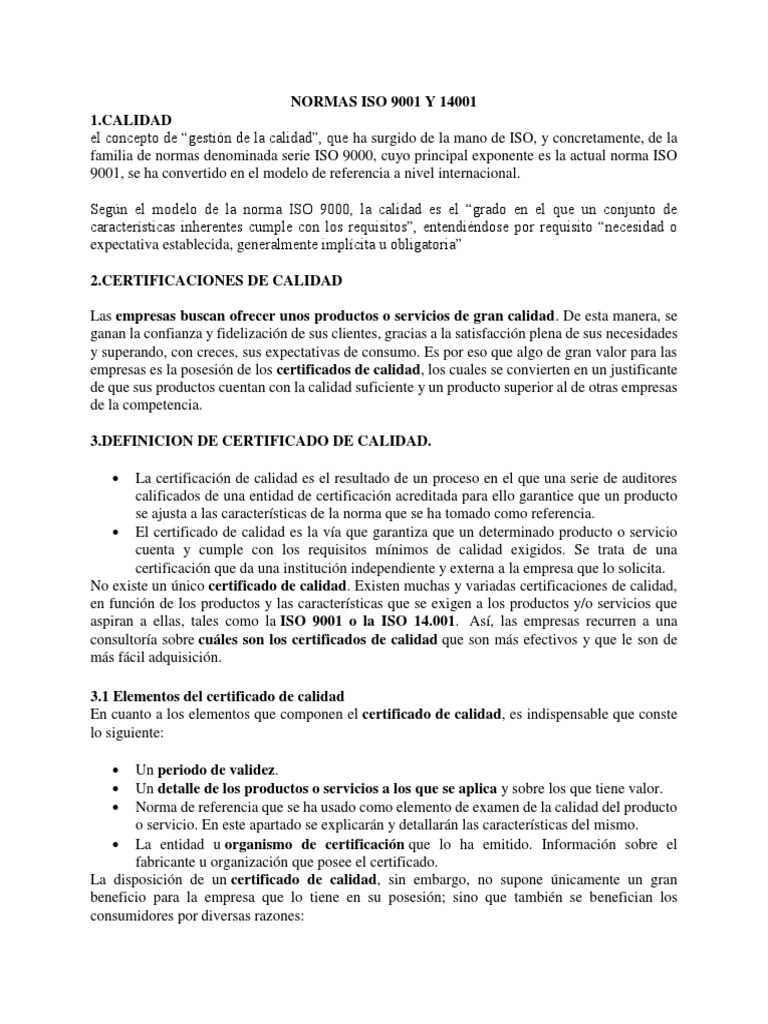 Normas Iso 9001 y 14001 | PDF | Calidad (comercial) | Sistema de manejo ...
