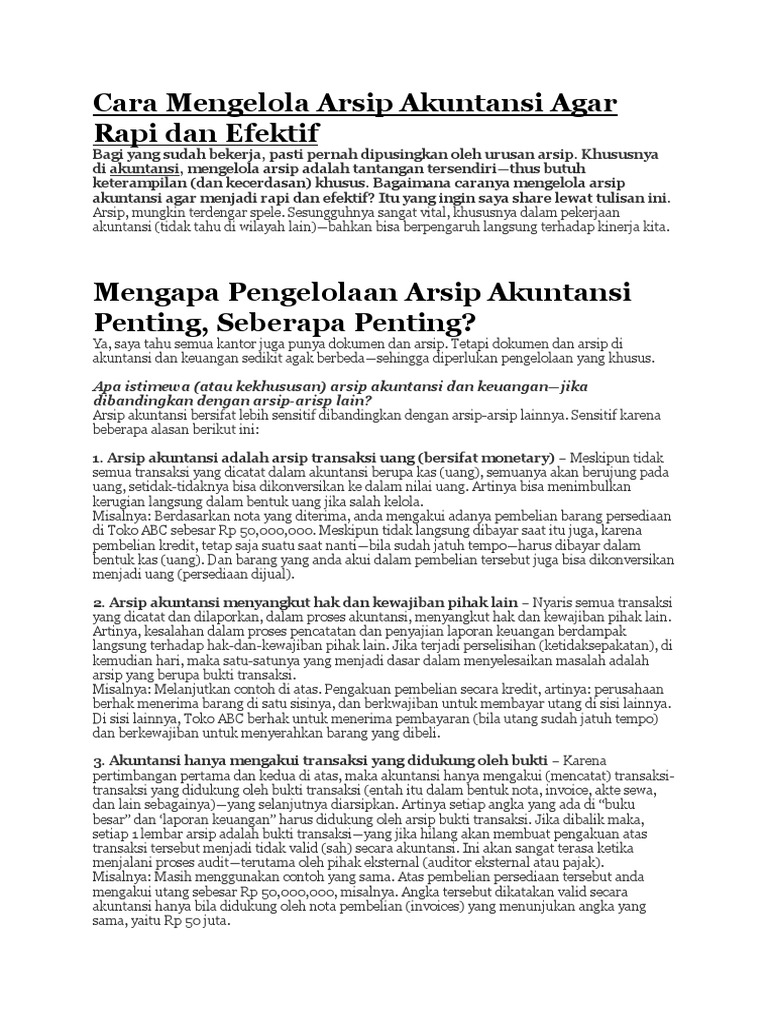 Cara Mengelola Arsip Akuntansi Agar Rapi Dan | PDF