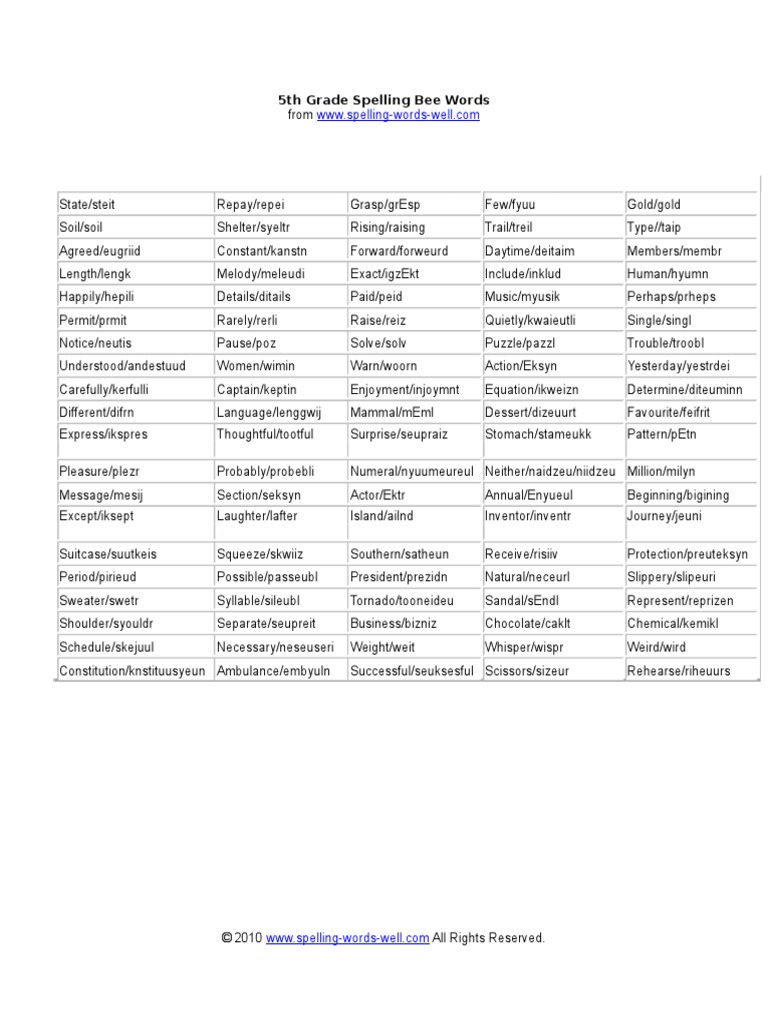 5th Grade Spelling Bee Word7