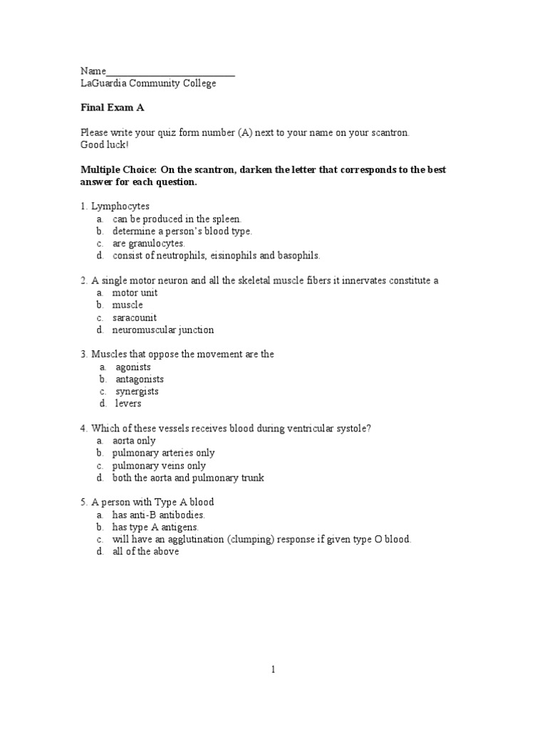 Final Exam Practice | PDF | Lymph | Heart