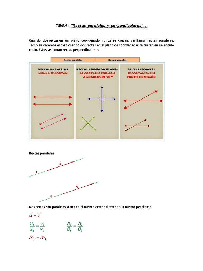 Hoja De Trabajo De Líneas Paralelas Y Perpendiculares En Formato Pdf