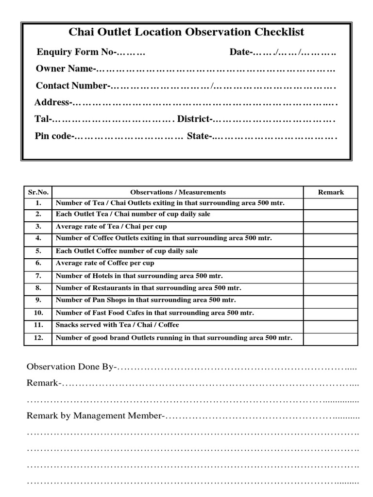 Outlet Observation Checklist | PDF