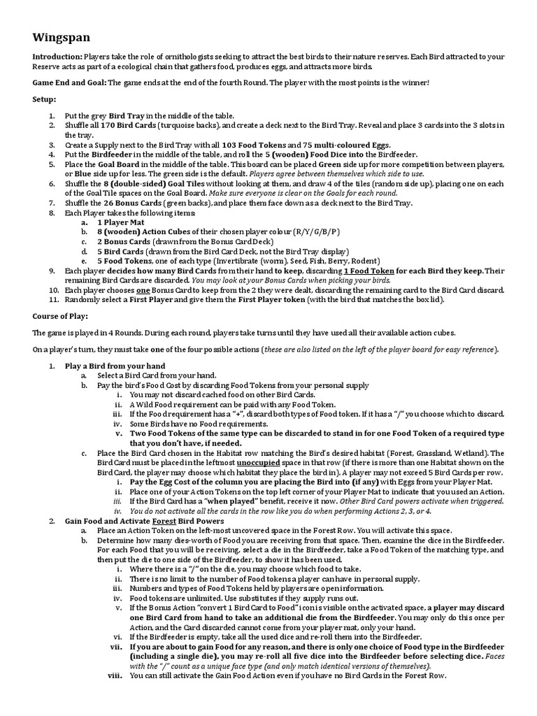 Wingspan A Plain and Simple Guide PDF Birds Tabletop Games