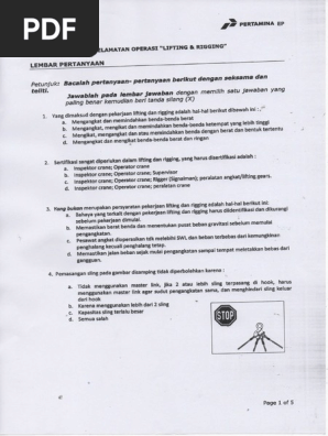 Soal Keselamatan Operasi Lifting Rigging
