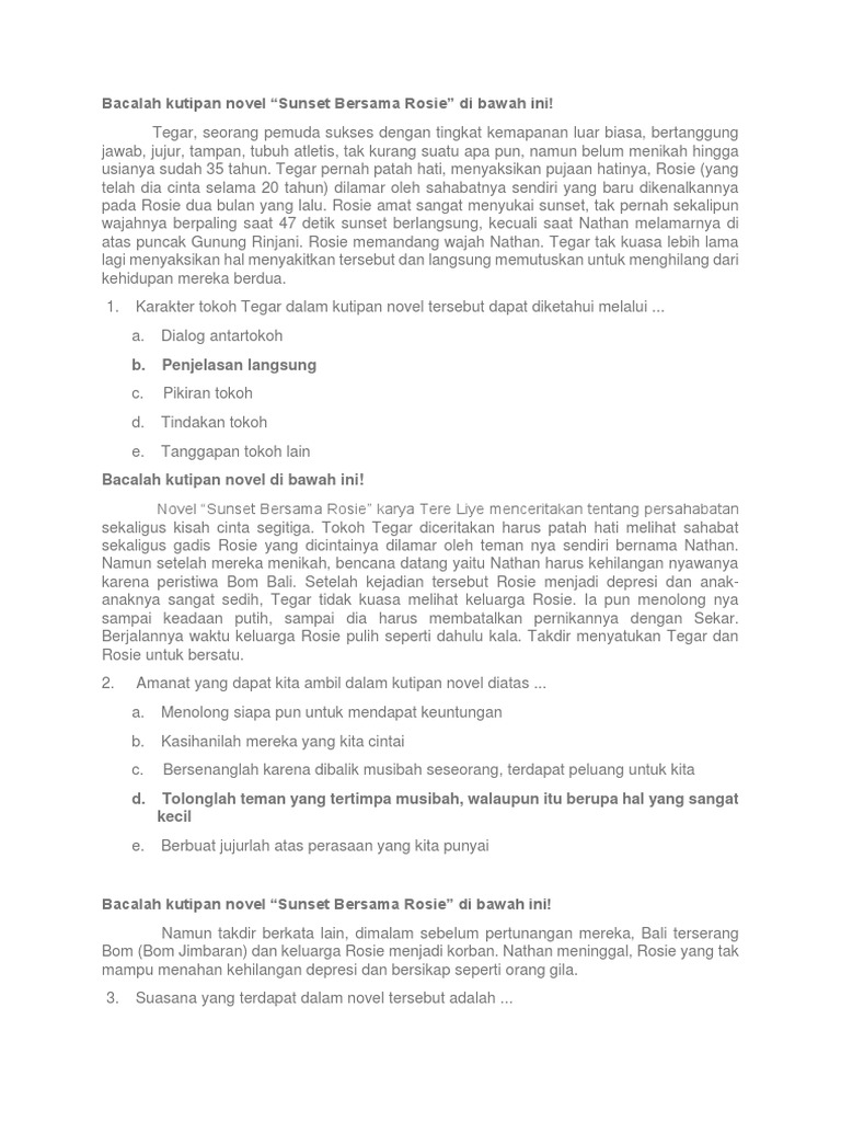Soal Novel Kelas Xii Besok Docx