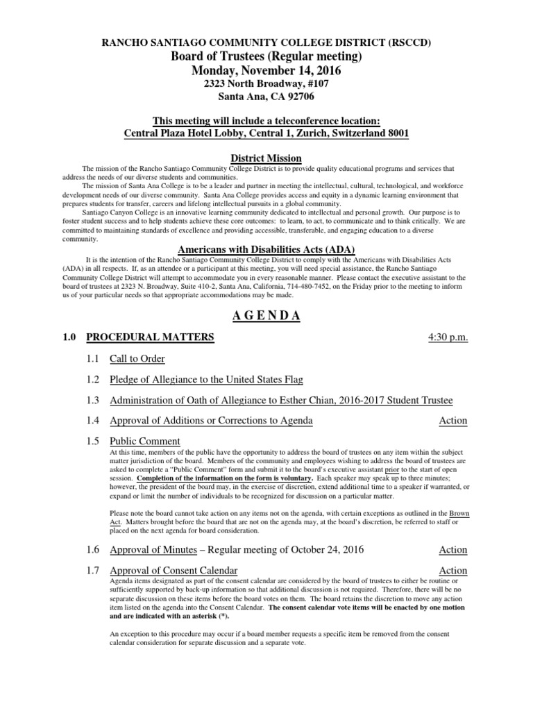 11-14-16 Docket PDF | PDF | Americans With Disabilities Act Of 1990 | Board  Of Directors