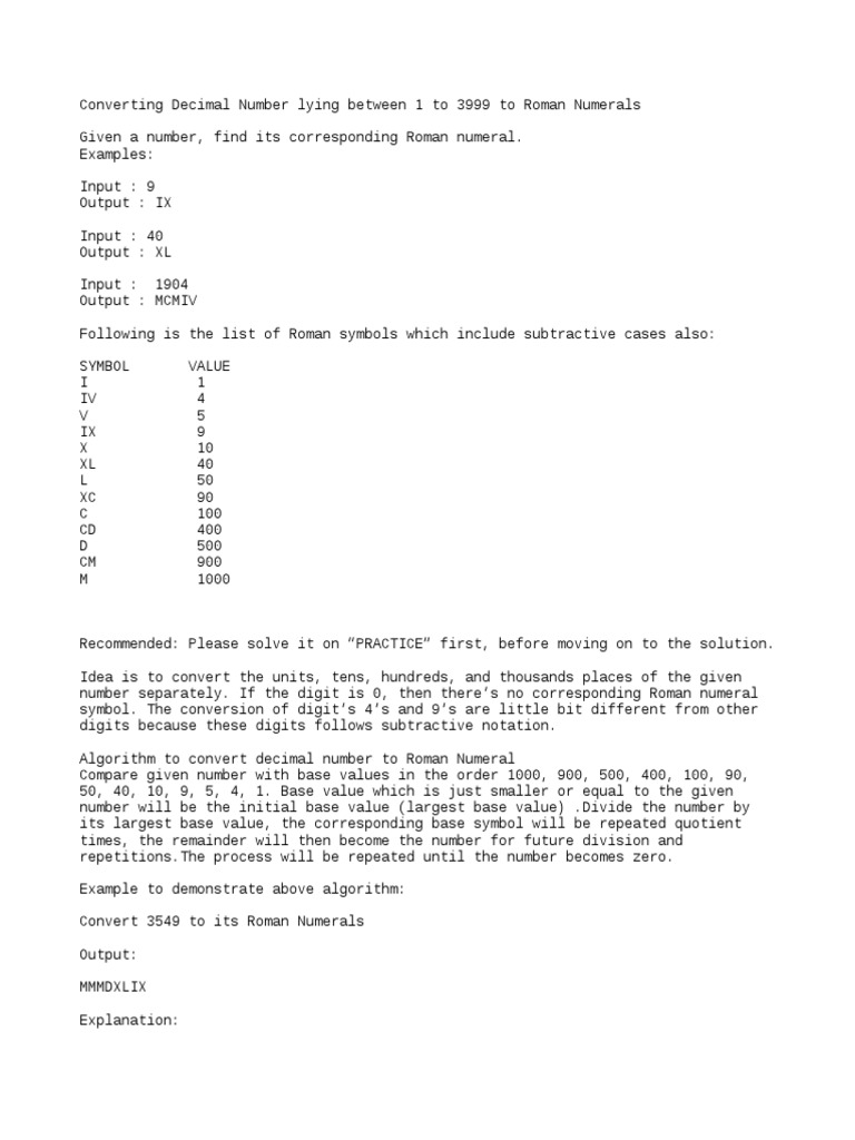 Decimal to Roman Conversion Guide | PDF | Numbers | Decimal