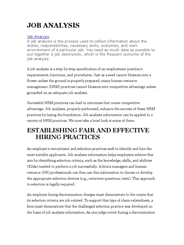 Job Analysis Download Free PDF Validity (Statistics) Employee