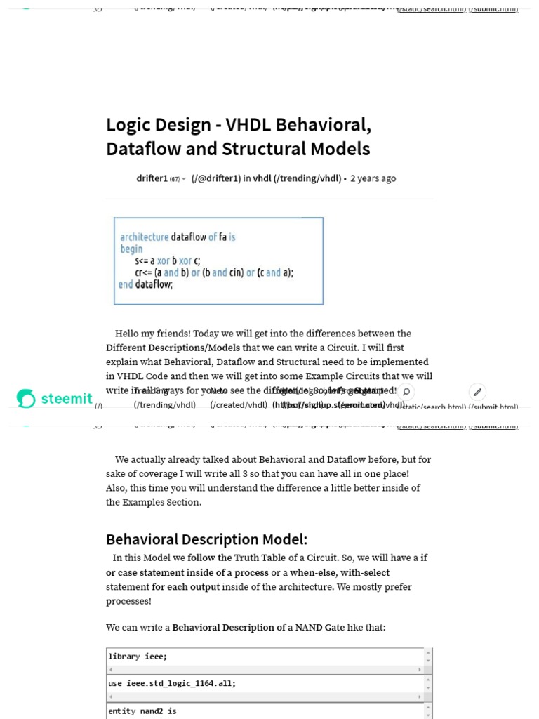 Logic Design - VHDL Behavioral, Dataflow and Structural Models ...