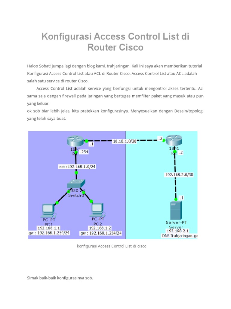 Konfigurasi Access Control List Di Router Cisco | PDF