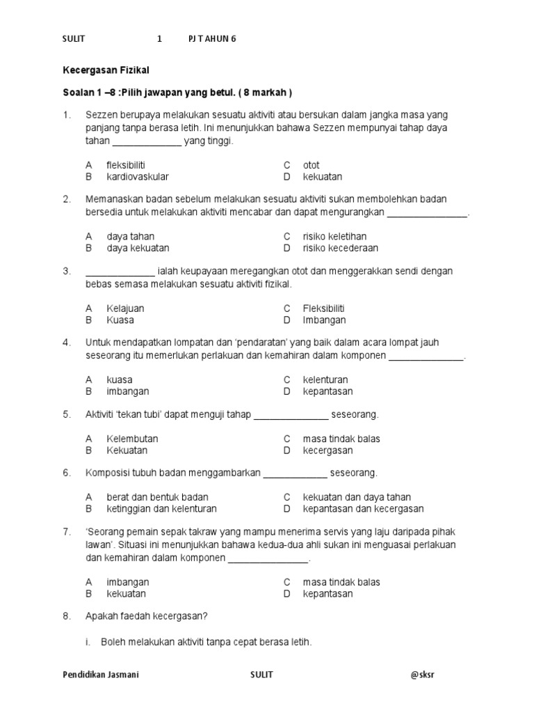 Soalan Pj Tahun 6 Pdf