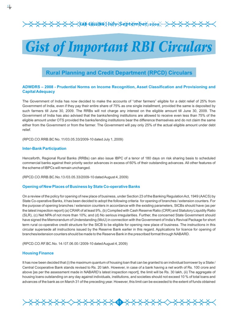 Gist of Key RBI Circulars 2009 | PDF | Banks | Interest
