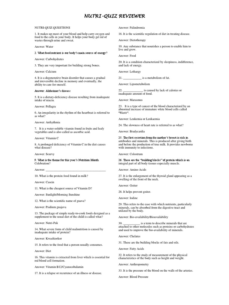 Nutri-Quiz: Key Nutrition Concepts | PDF | Vitamin | Nutrients