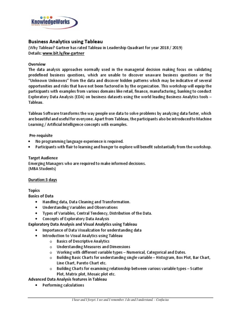 Business Analytics Workshop with Tableau | PDF | Analytics | Data Analysis