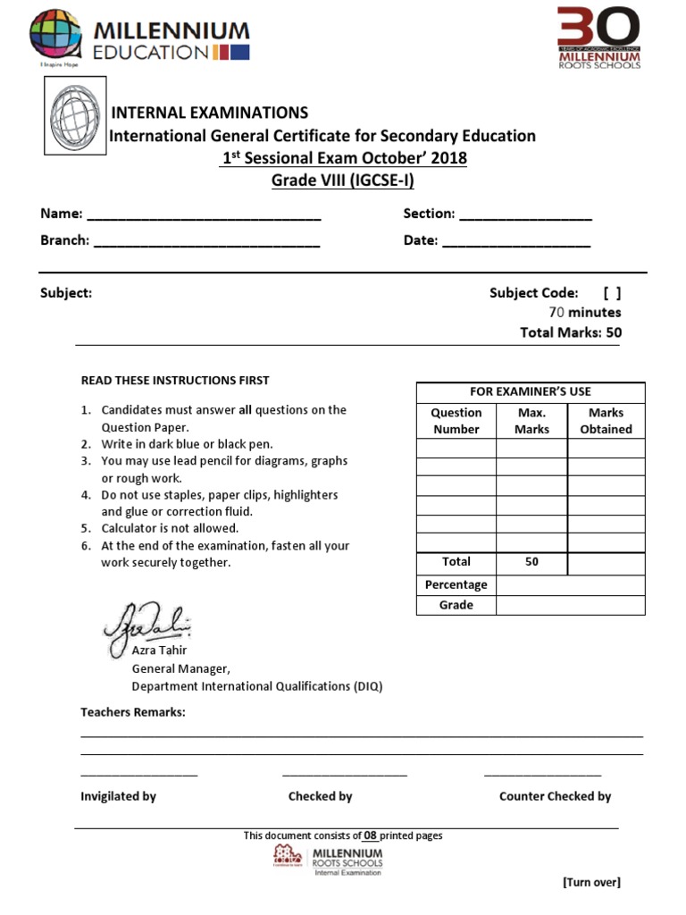 Grade VIII Sessional Exam Format | PDF | Qualifications | Educational ...
