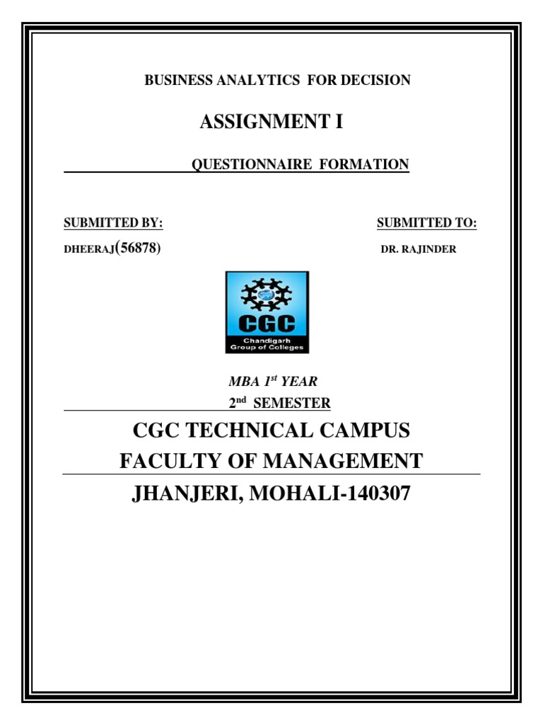 MBA Assignment Front Page Sample | PDF