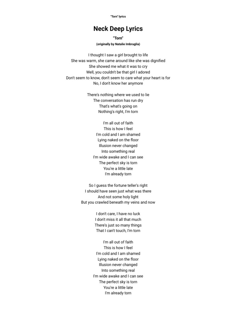 Neck Deep - Torn Lyrics | PDF