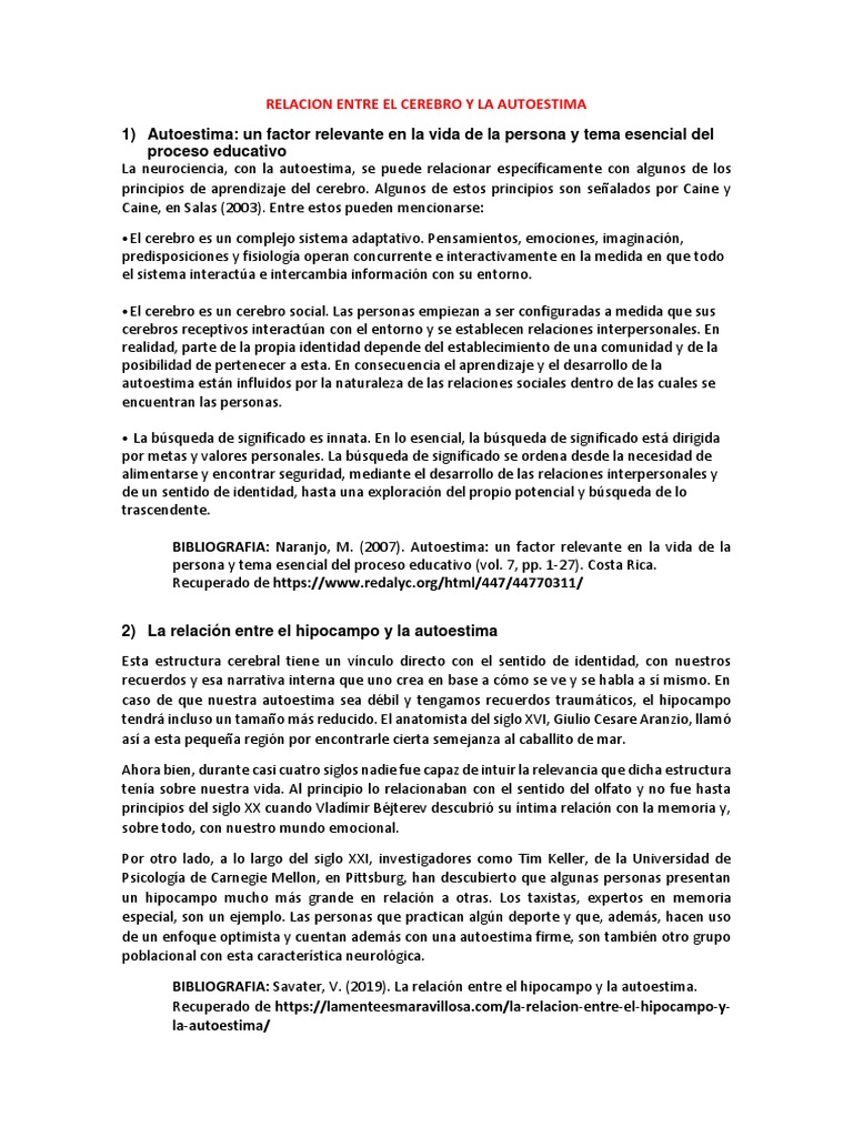 Neurociencia y autoestima en la educación | PDF | Hipocampo | Cerebro