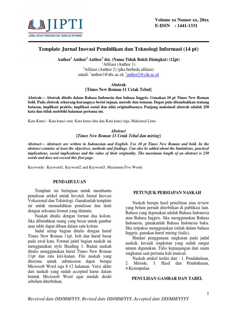 Template Jurnal Inovasi Pendidikan | PDF