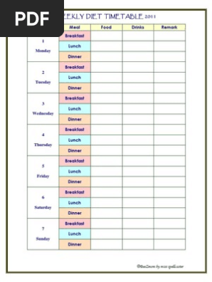 Weekly Diet Timetable 2011
