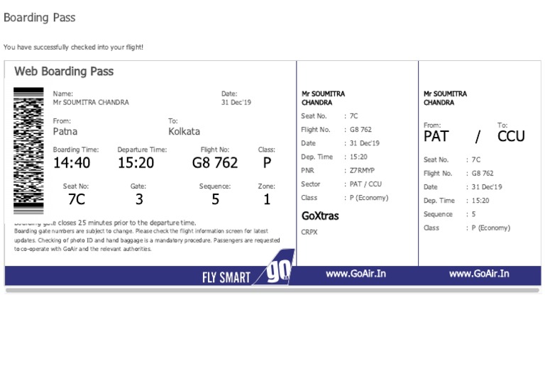 GoAir - Airline Tickets and Fares - Boarding Pass | PDF | Airlines |  Aviation