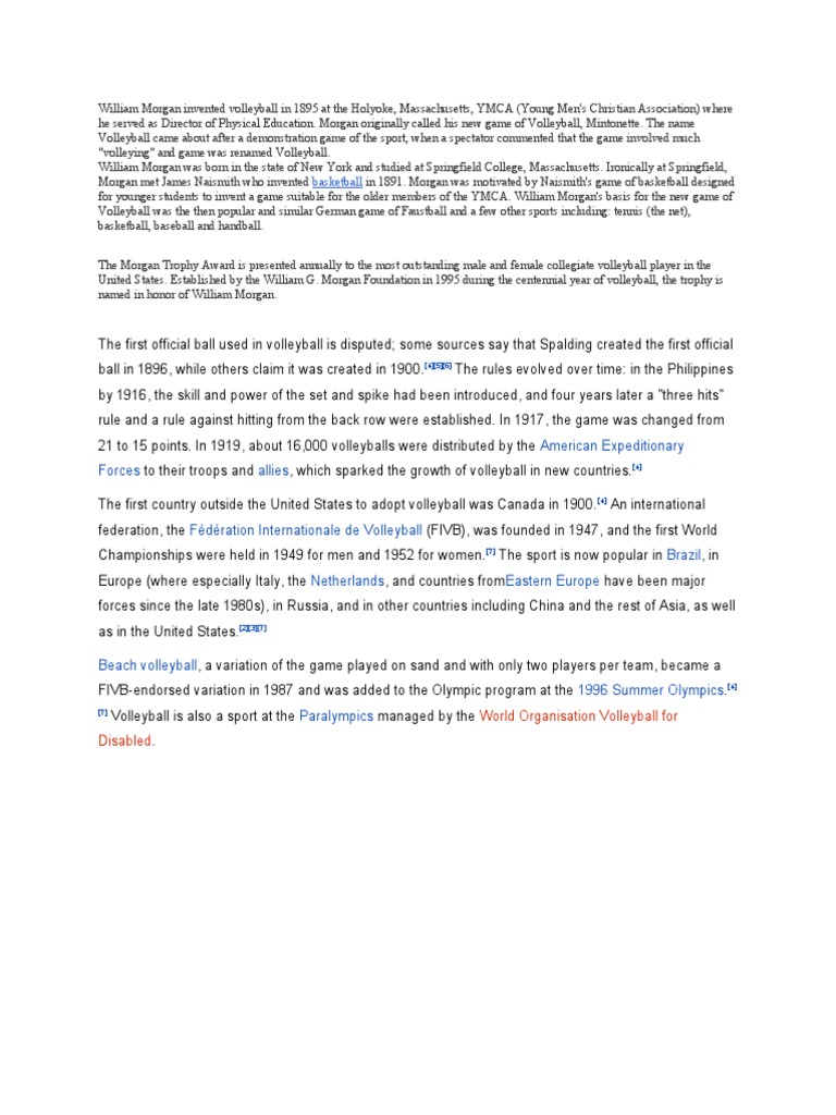 William Morgan Invented Volleyball In 1895 At The Holyoke Pdf