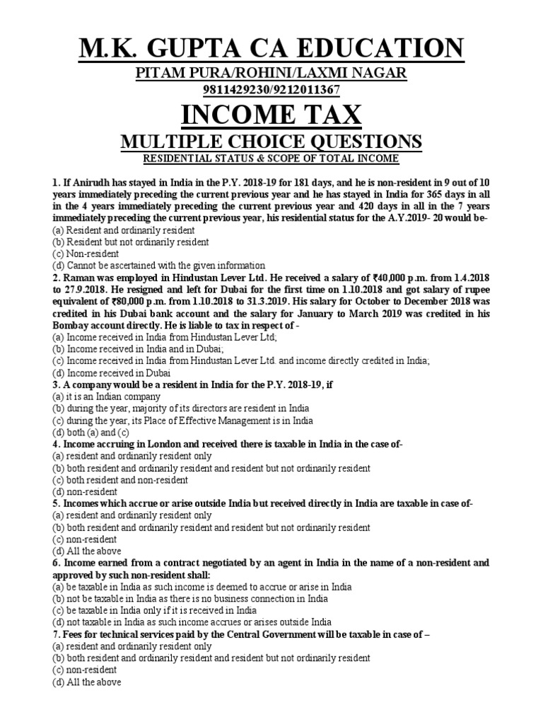 Residential Status Scope of Total PDF Capital Gains Tax
