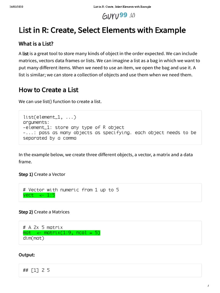 List in R - Create, Select Elements With Example | PDF | Array Data ...