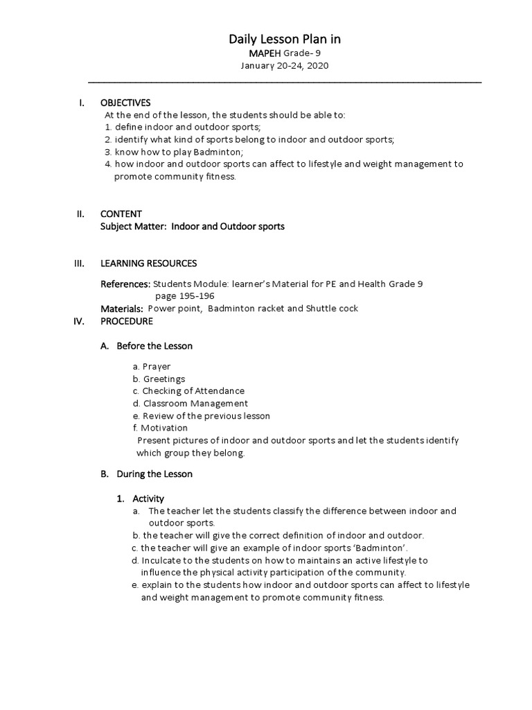 DLP Grade 9 - Mapeh Orchid & Rose Month of Jan | PDF | Lesson Plan ...