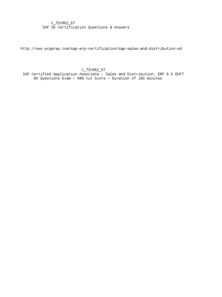 SAP SD C_TSCM62_67 Exam Guide | PDF | Test (Assessment) | Question