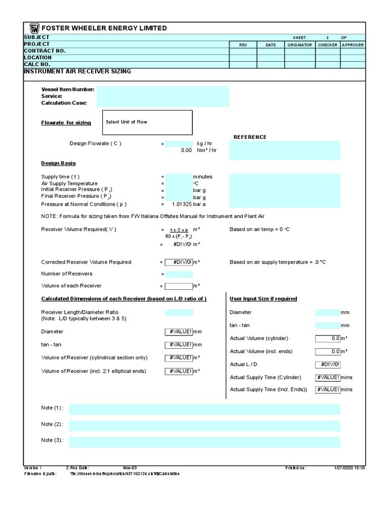 Air Receiver Sizing PDF Microsoft Excel Volume