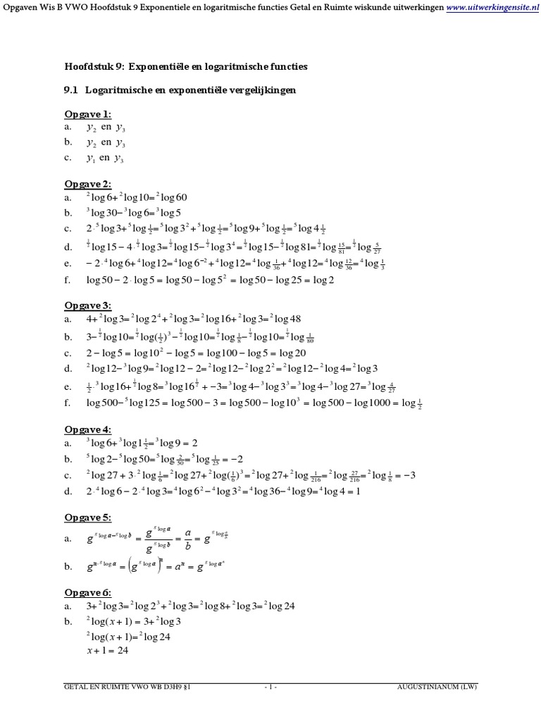 Opgaven Wis B VWO Hoofdstuk 9