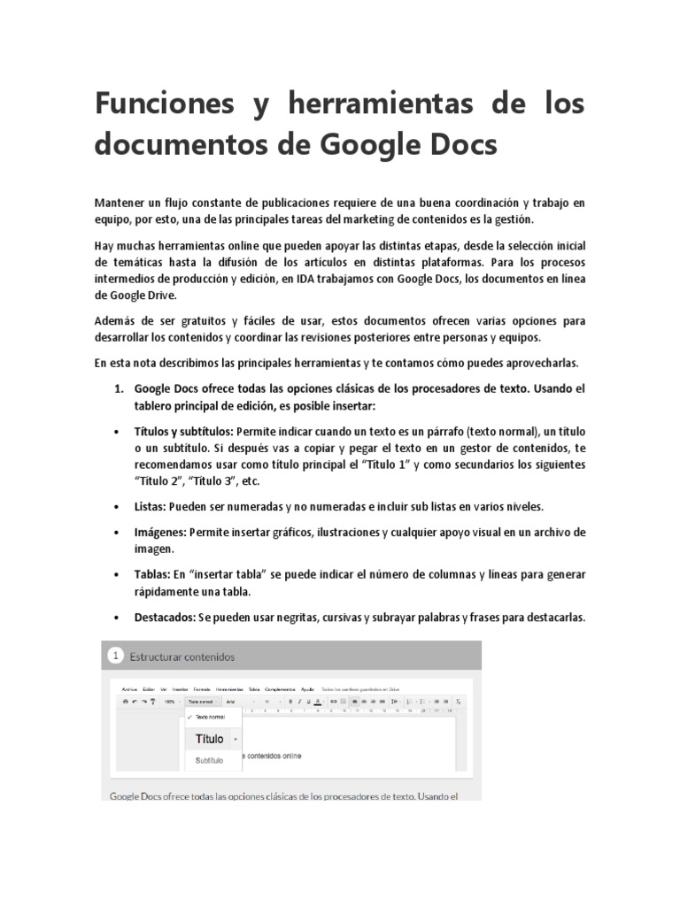 Funciones y Herramientas de Los Documentos de Google Docs | PDF ...