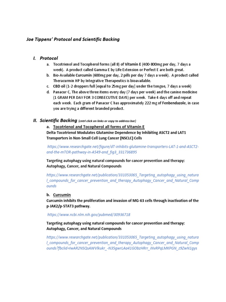 Joe Tippens' Protocol and Scientific Backing PDF Vitamin E Cancer