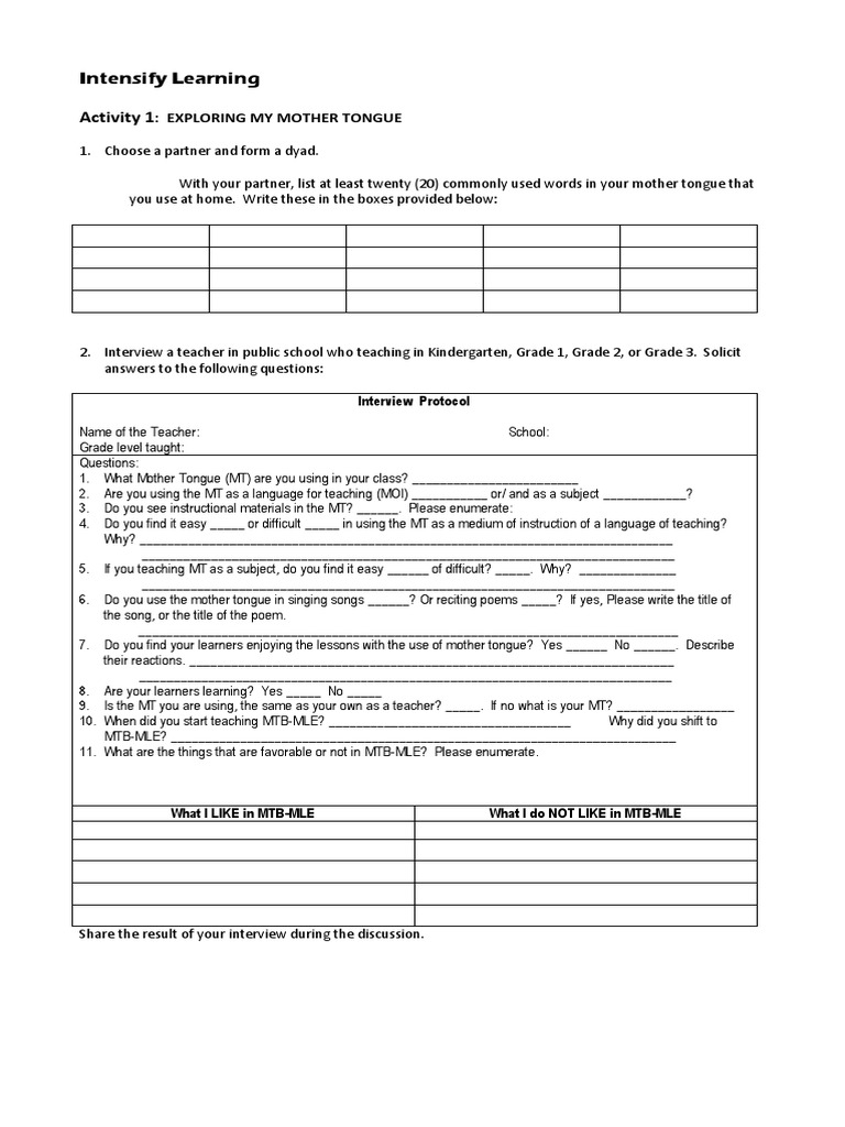 Mother - Tongue Worksheets | PDF | Storytelling | First Language