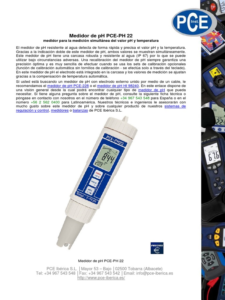 Medidor de pH PCE-PH 22 Resistente al Agua | PDF | Calibración | Química