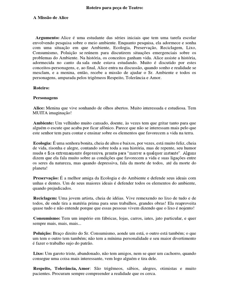 Roteiro para Peça de Teatro | PDF | Consumismo | Desperdício