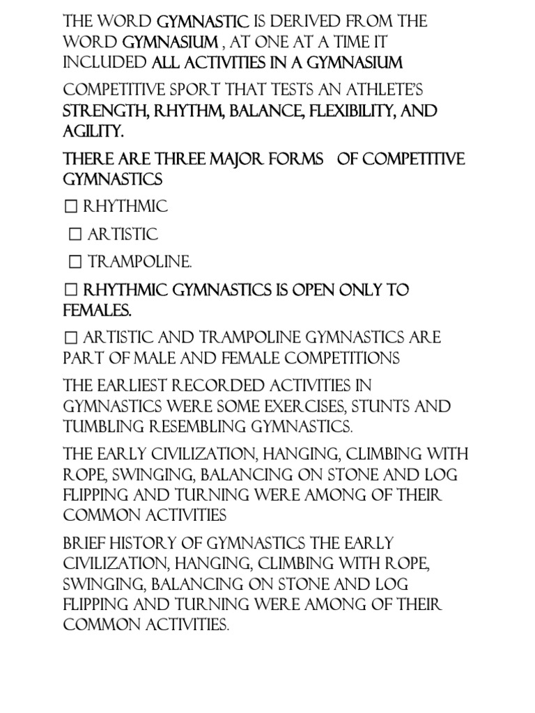 The Word Gymnastic Is Derived From The Word Gymnasium PDF