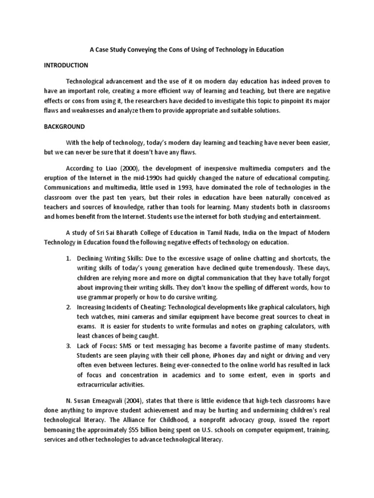 Cons of Technology in Education Case Study | PDF | Text Messaging ...
