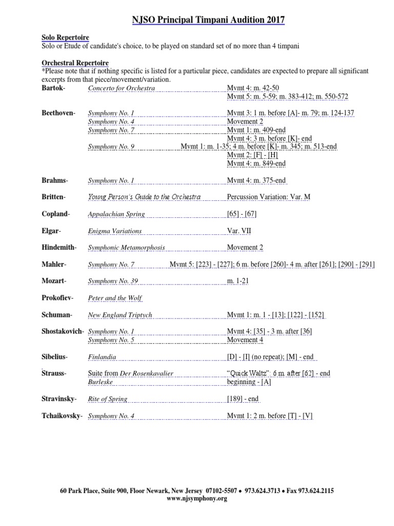 2018 Timpani Audition Repertoire List 69dfd7fd63 PDF Orchestras