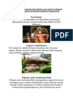 Bali - "Tarian Adat, Rumah Adat, Pakaian Adat, Senjata Tradisional, Makanan Tradisional, Alat Musik Tradisional & Lagu Daerah"
