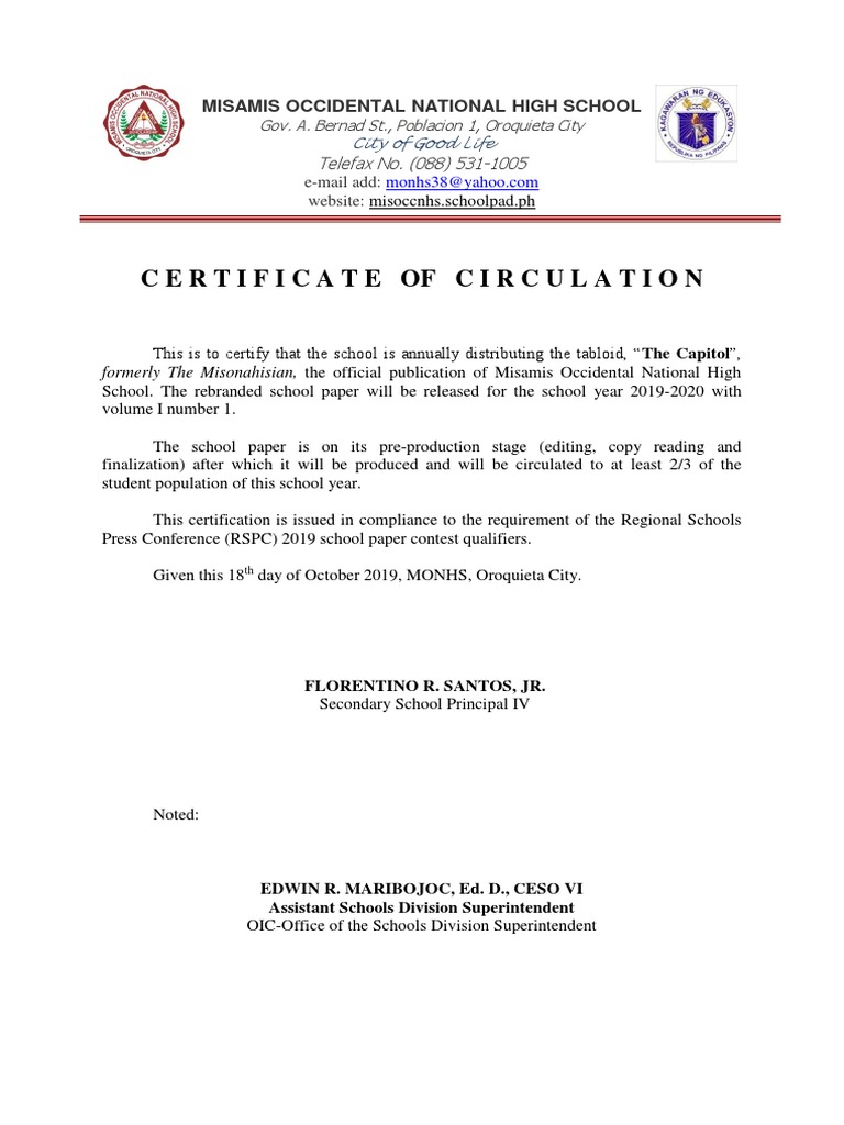 Certificate of Circulation | PDF