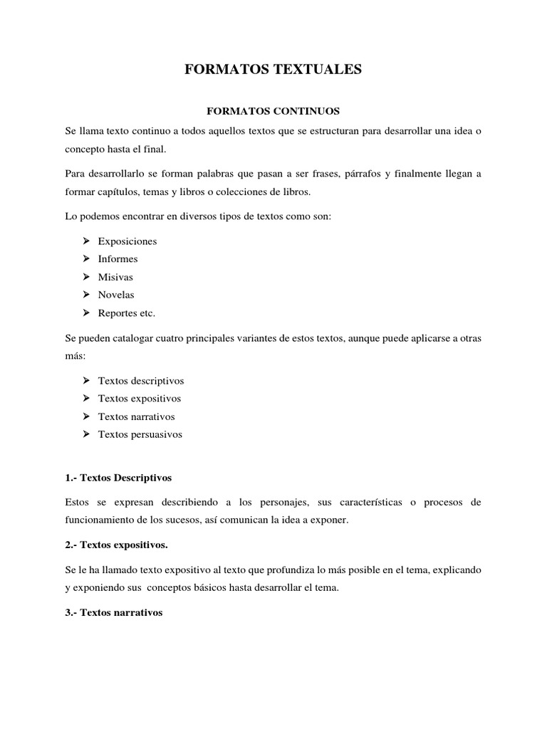 Tipos y Ejemplos de Formatos Textuales | PDF | Narrativa