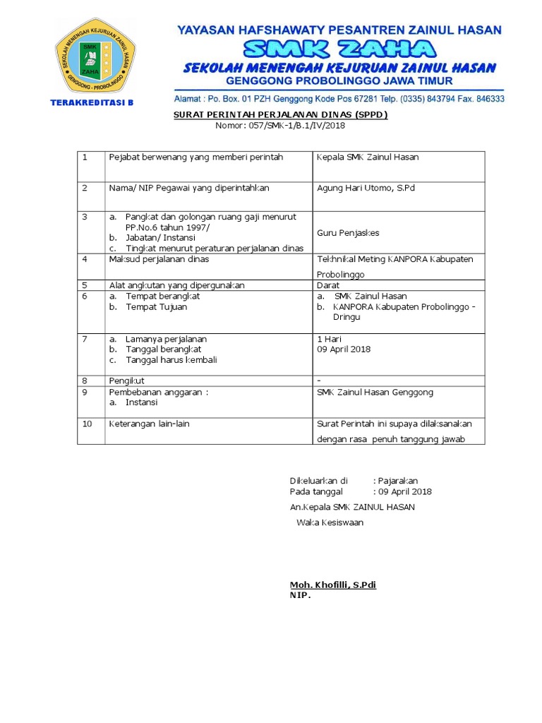 Surat Perintah Perjalanan Dinas SPPD | PDF