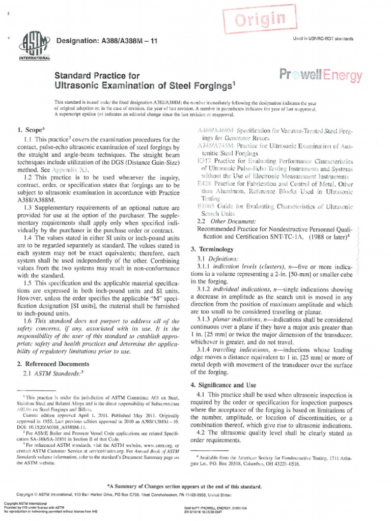 ASTM A388 - Standard Practice For Ultrasonic Examination of Steel ...