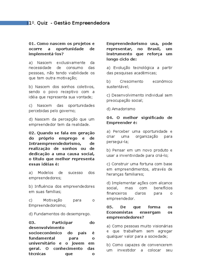 Projeto Esperança - E9G - QUIZ 1 - Conhecimentos Gerais Resposta