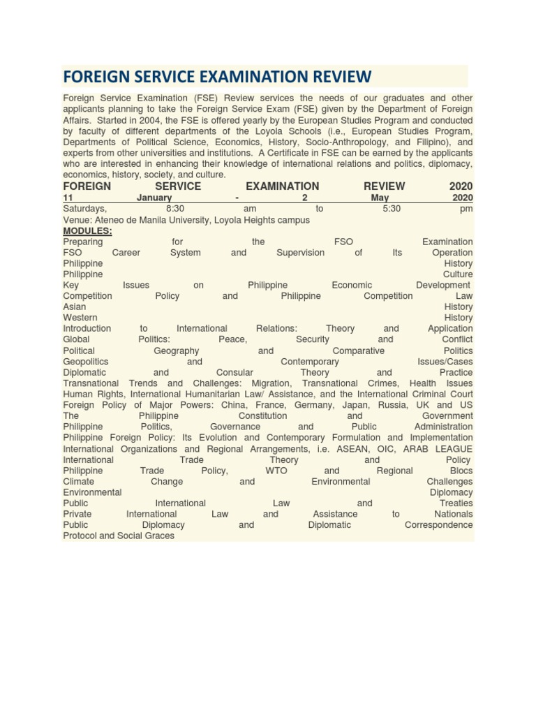 Foreign Service Examination Review | PDF | Philippines | United States ...
