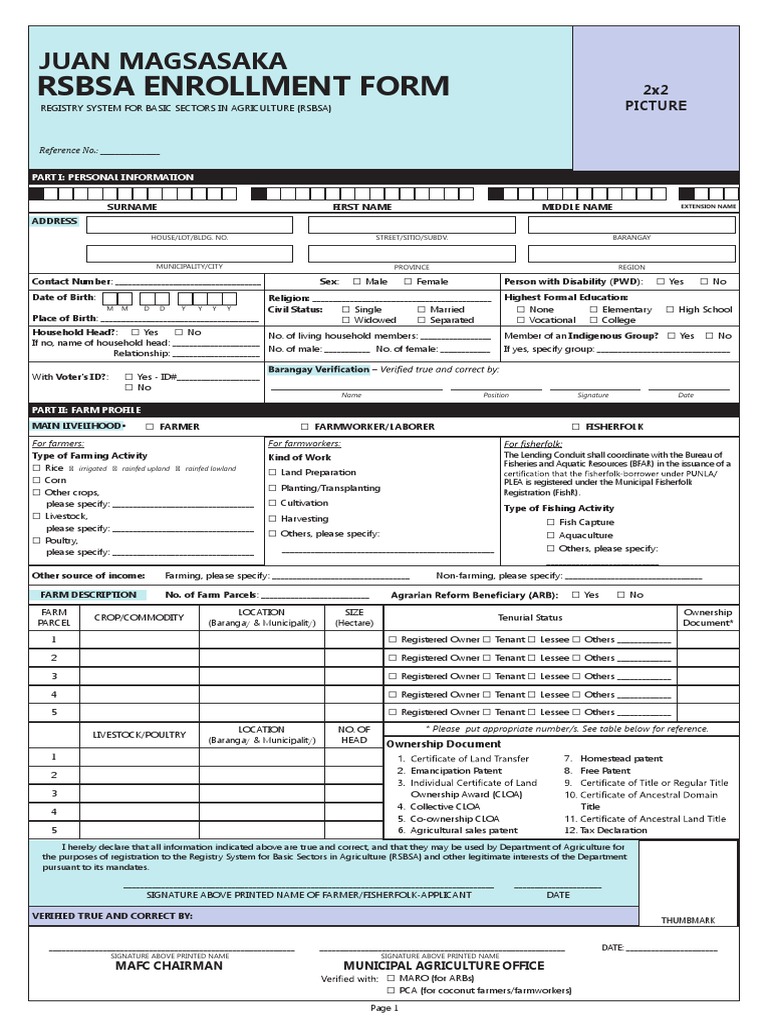 RSBSA Enrollment Form for 2024 | PDF | Farms | Agriculture