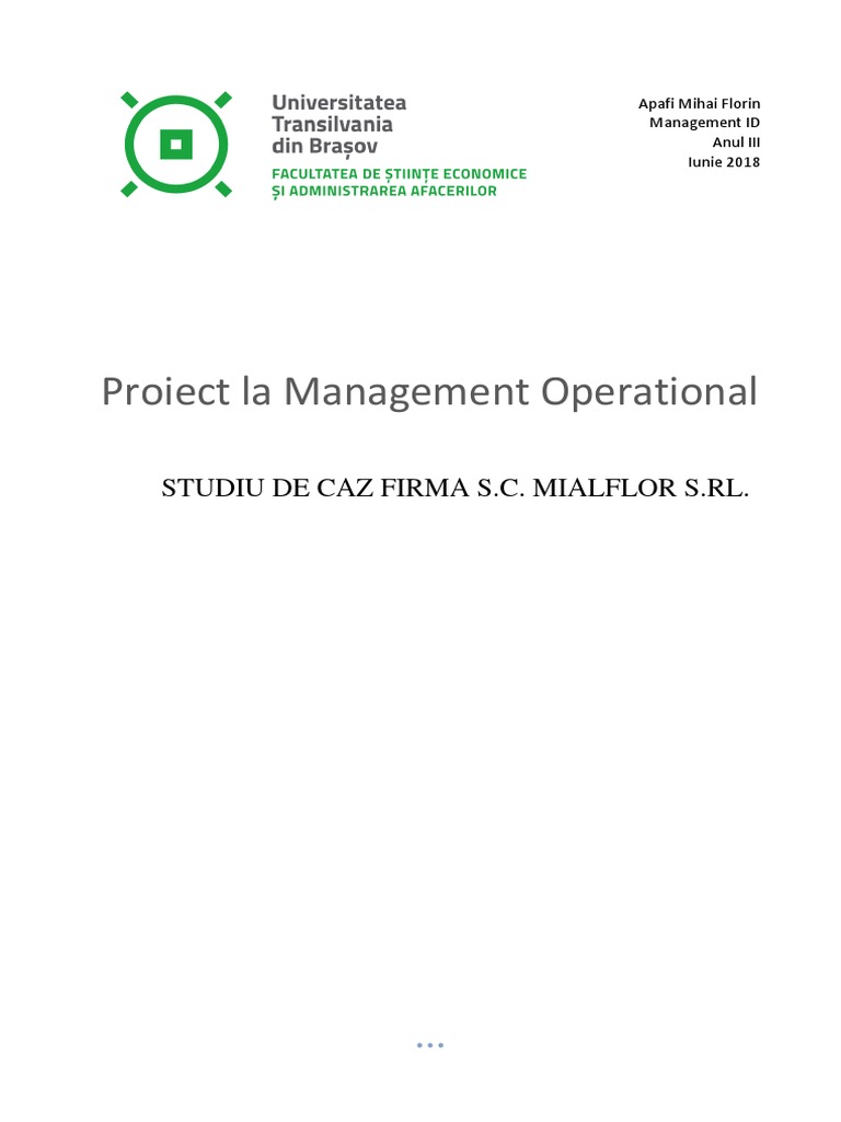 Proiect Managementul Operational | PDF